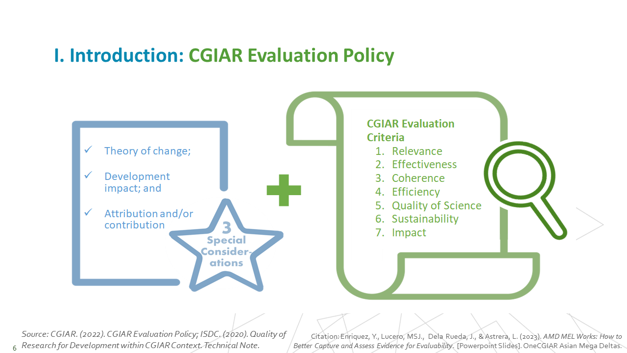 Figure 1: Special considerations for CGIAR Initiatives and Evaluation Criteria