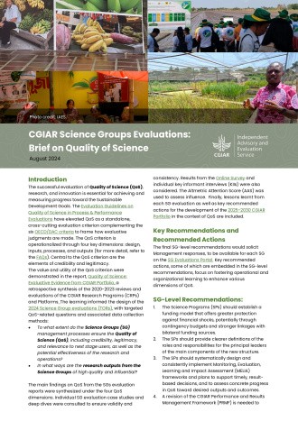 CGIAR Science Group Evaluations: Brief on Quality of Science